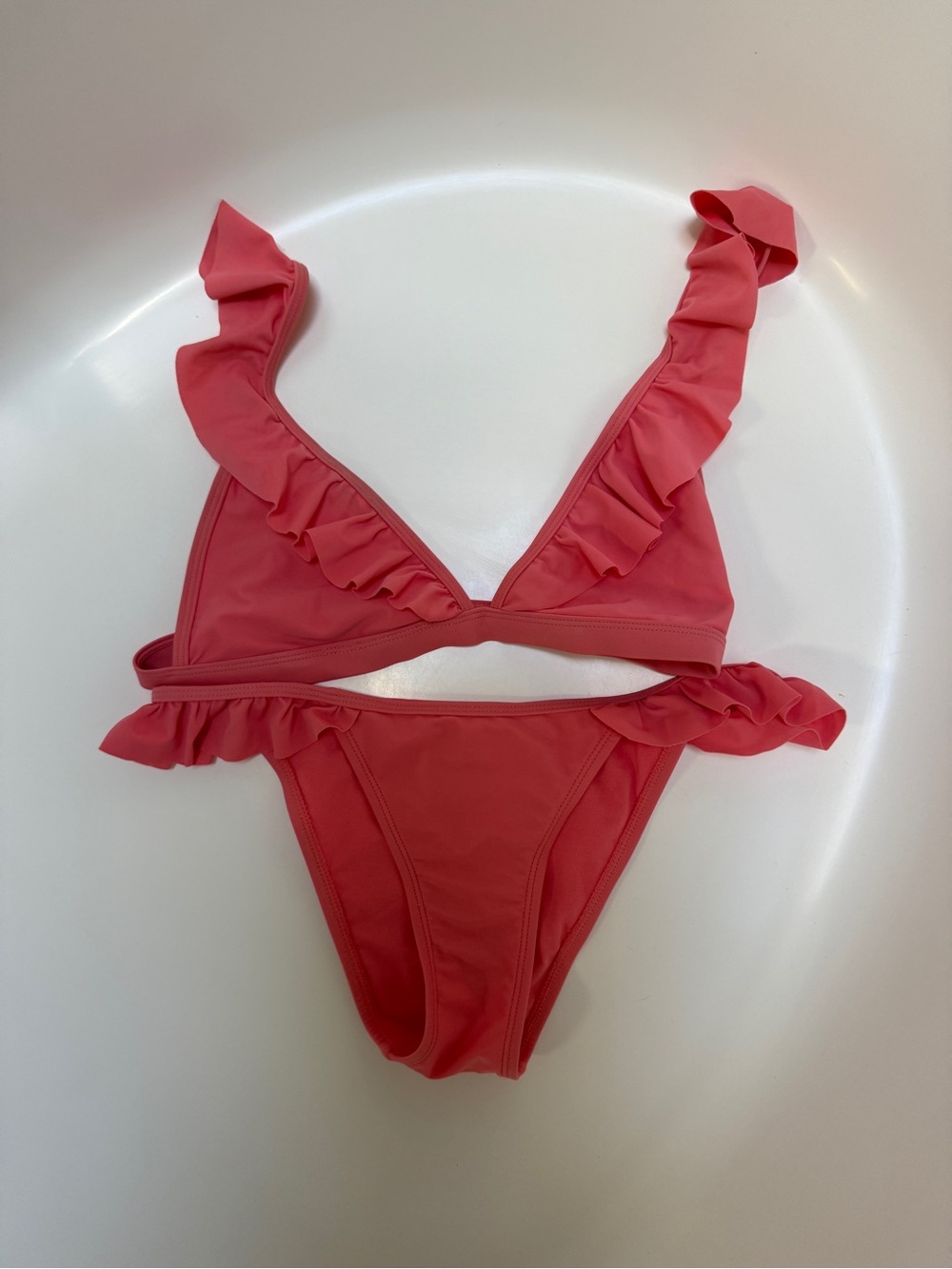 Shekini Women’s Coral Ruffle Bikini Set Size S